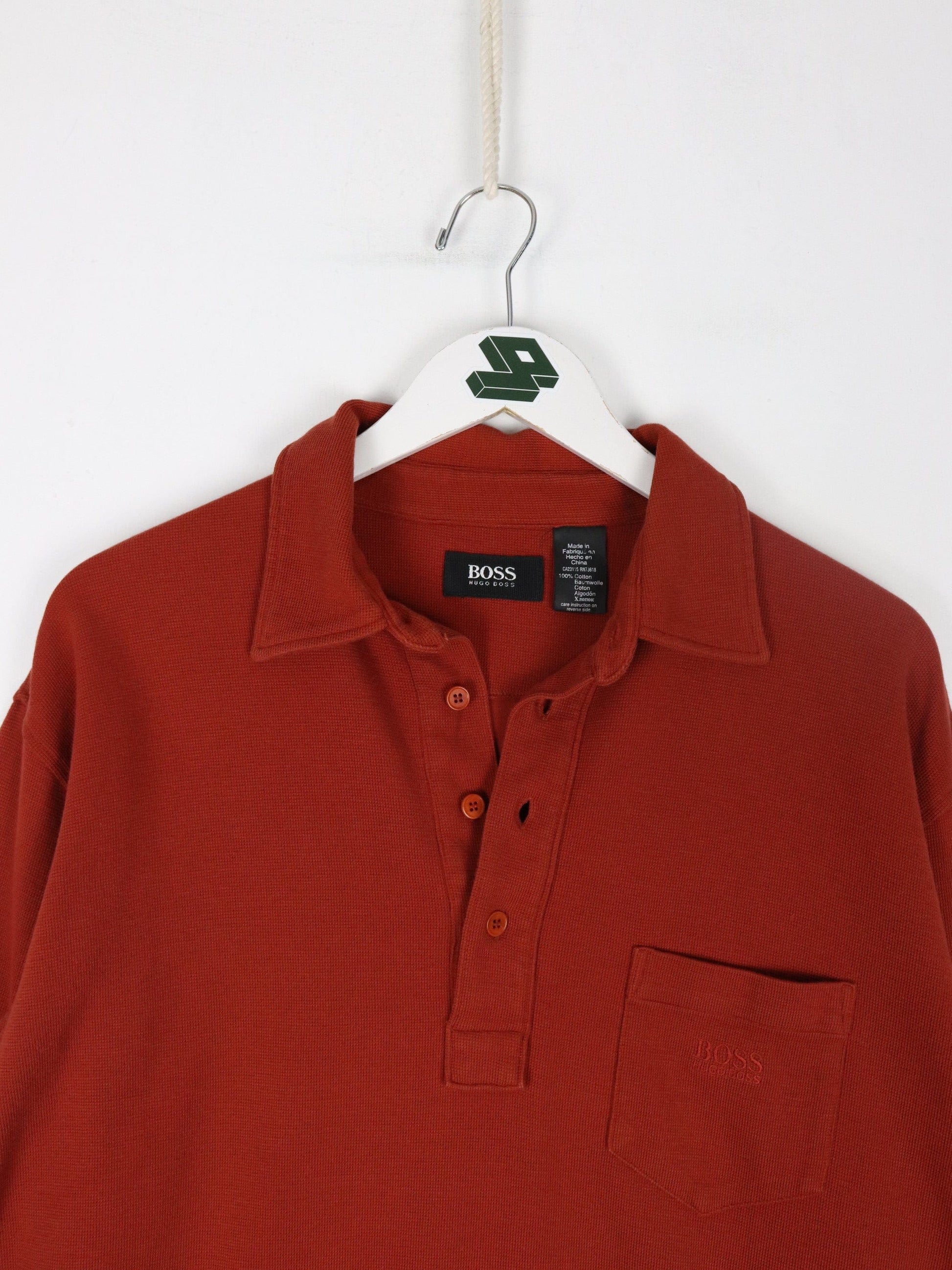 Other Button Up Shirts Hugo Boss Polo Shirt Mens XL Orange Long Sleeve