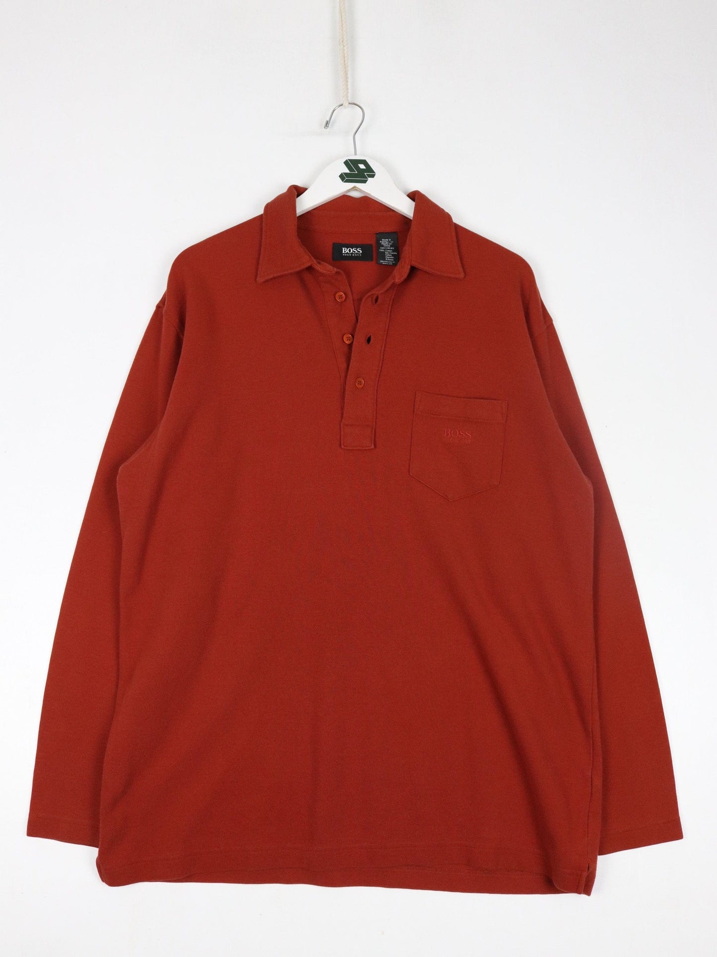 Other Button Up Shirts Hugo Boss Polo Shirt Mens XL Orange Long Sleeve