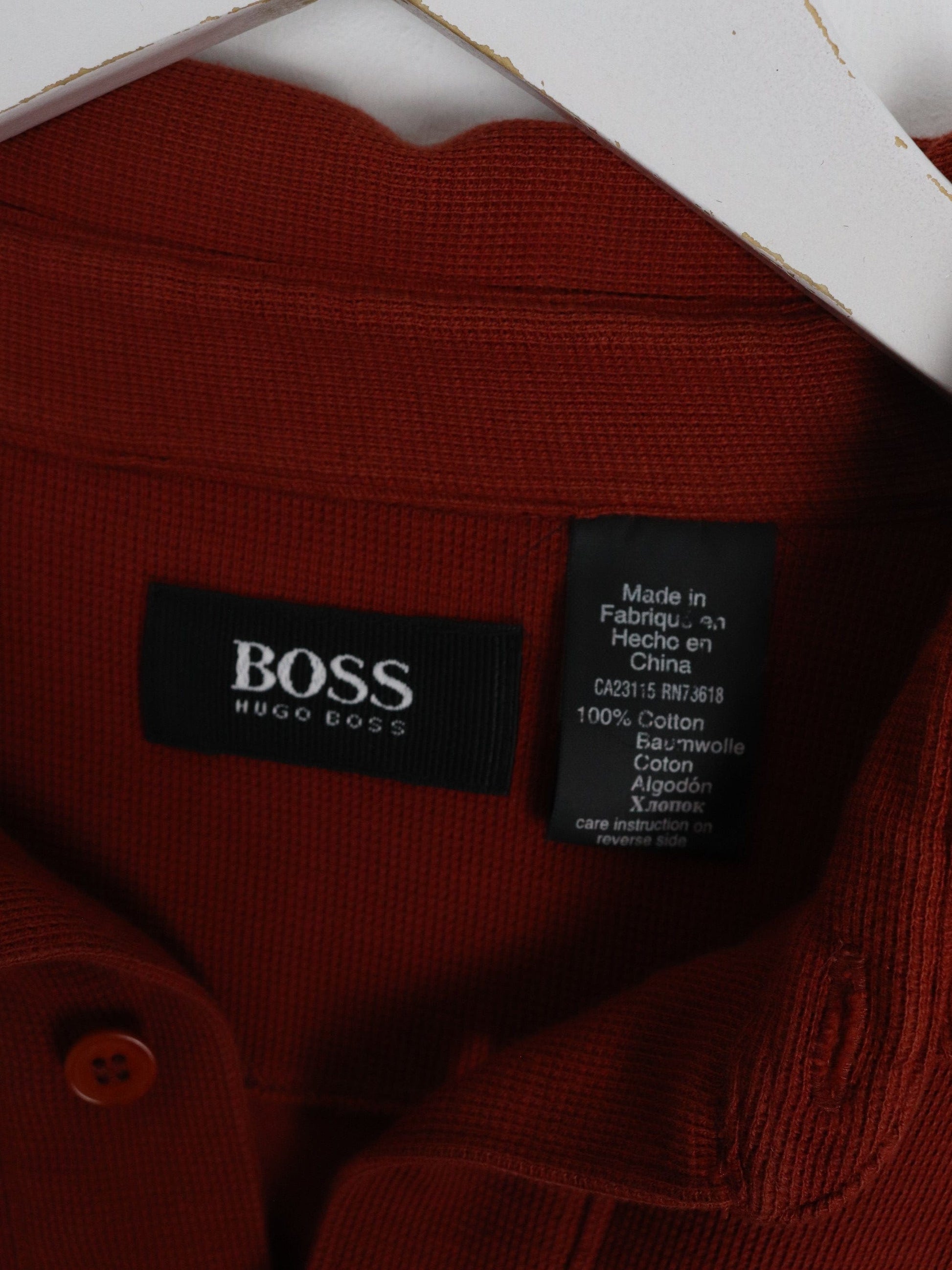 Other Button Up Shirts Hugo Boss Polo Shirt Mens XL Orange Long Sleeve