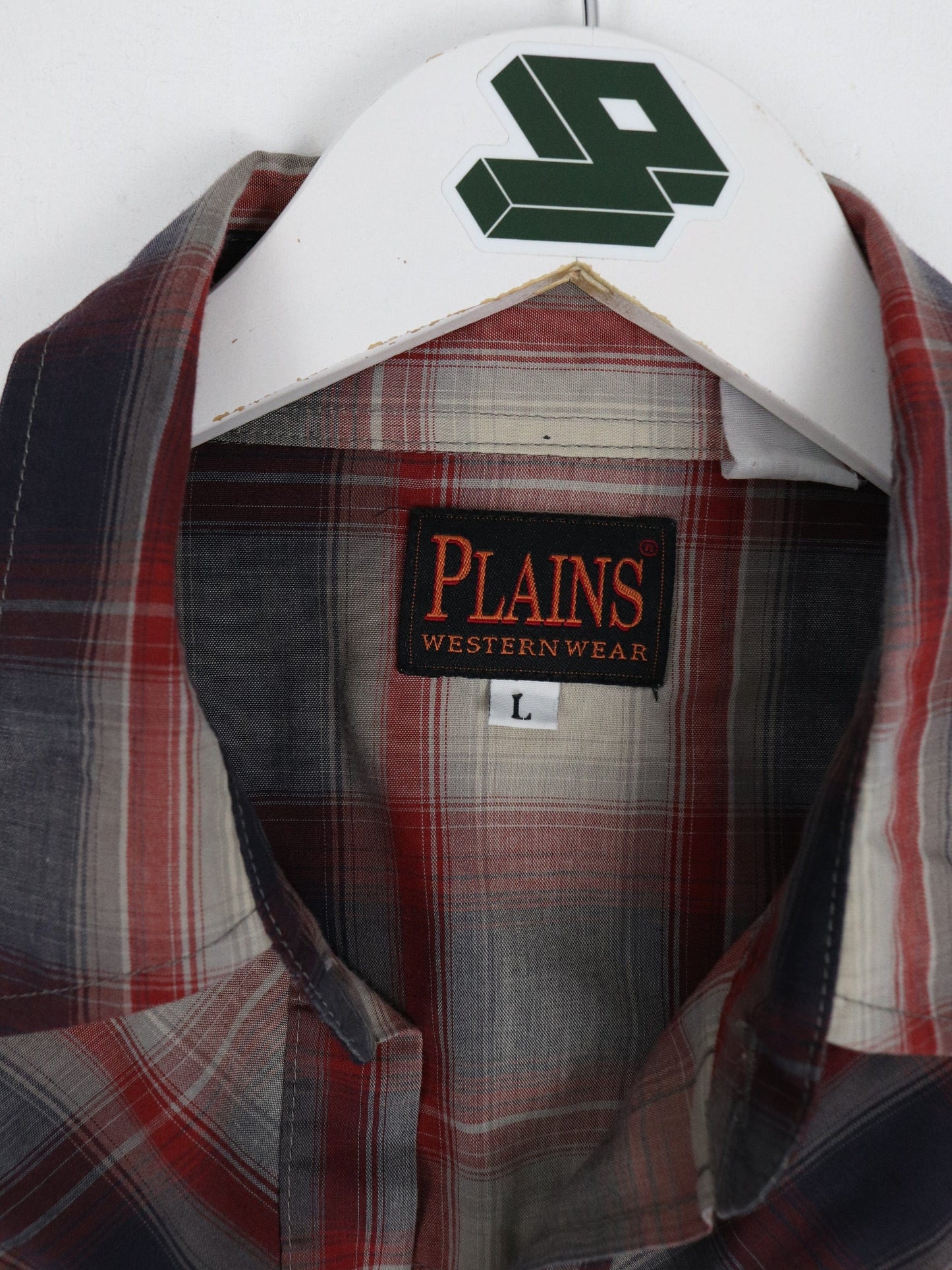 Other Button Up Shirts Plains Western Wear Shirt Mens Large Red Grey Plaid Pearl Snap