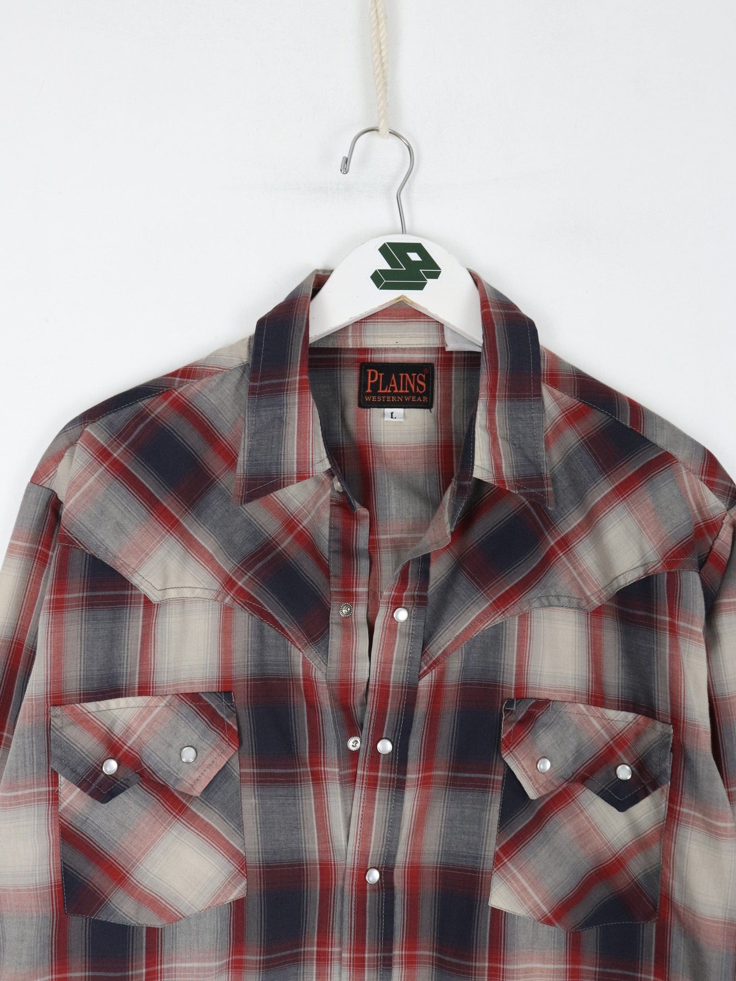 Other Button Up Shirts Plains Western Wear Shirt Mens Large Red Grey Plaid Pearl Snap