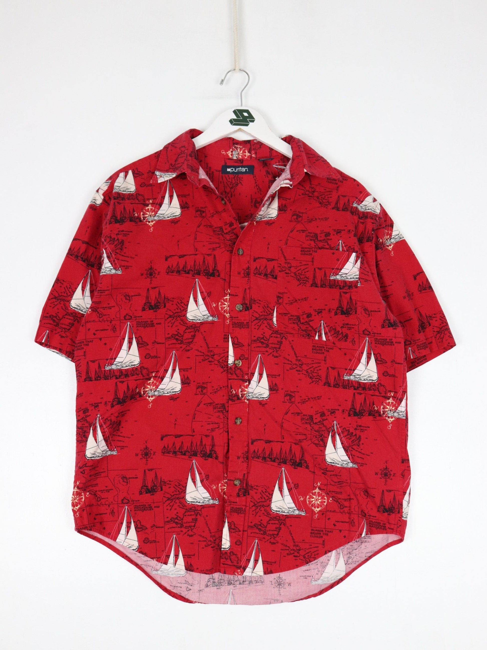 Other Button Up Shirts Puritan Shirt Mens Medium Red Sailing Boat Button Up