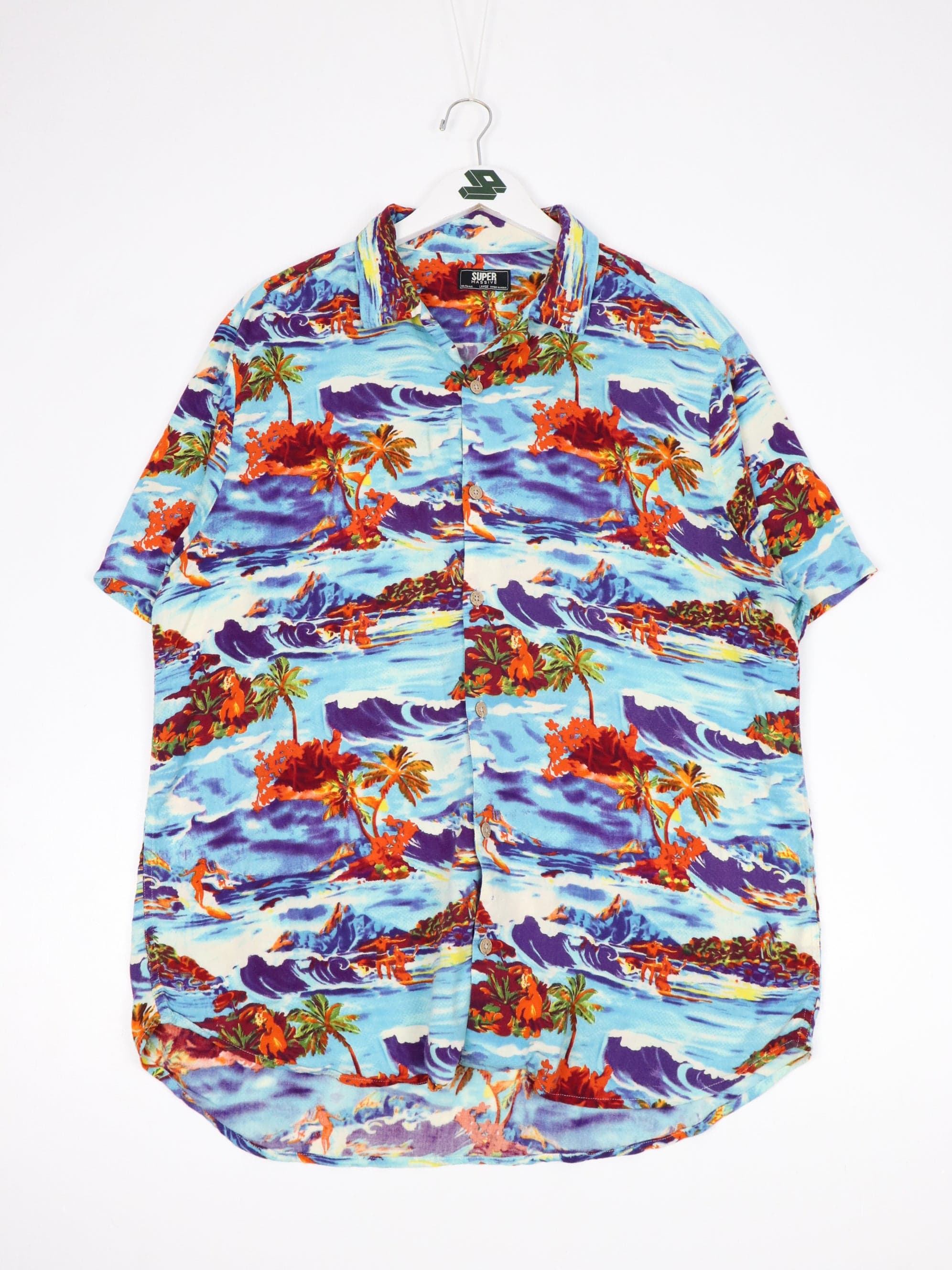Vintage UTY Apparel Hawaiian Shirt Mens Medium Floral Blue 
