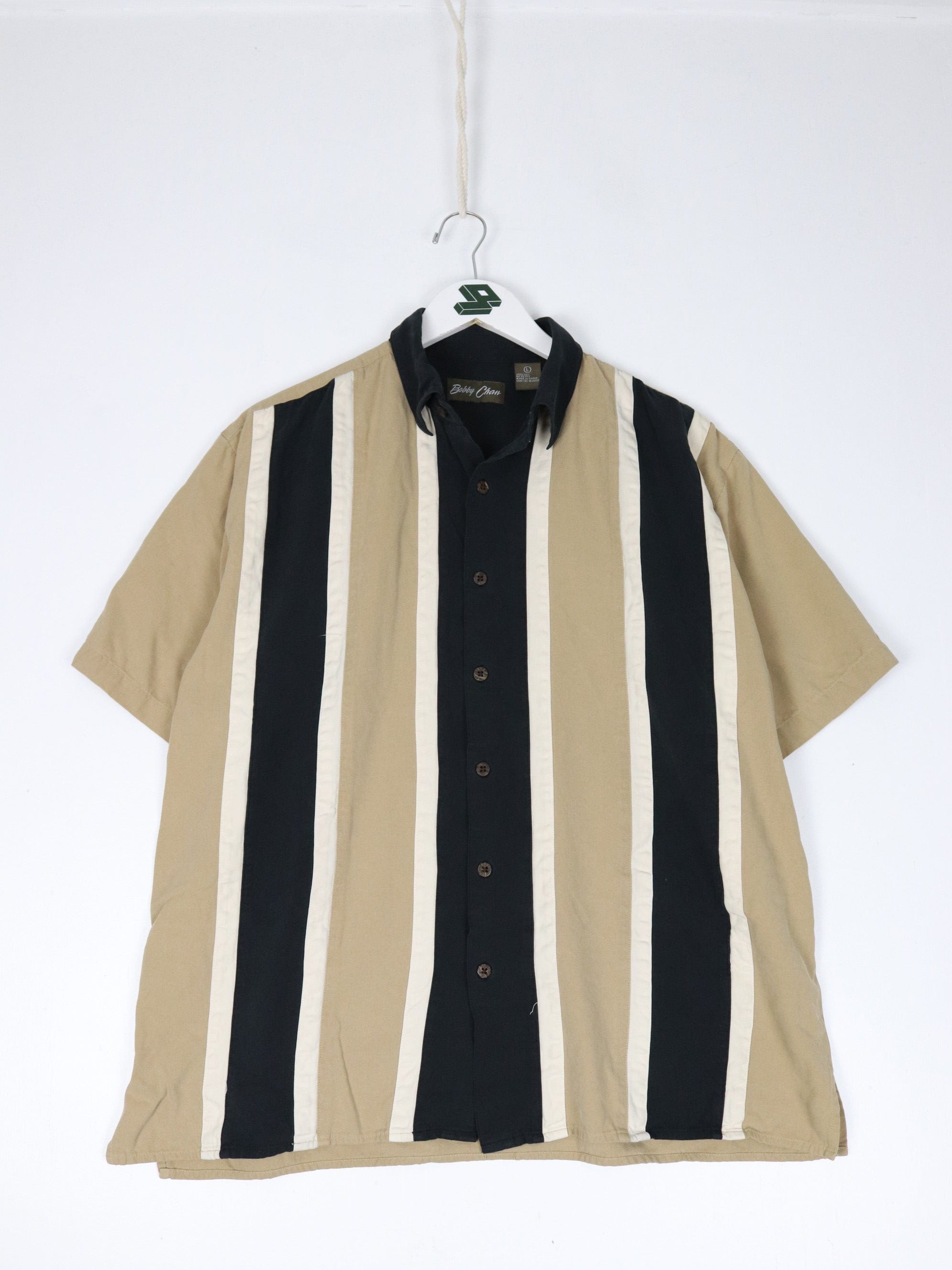 Vintage Bobby Chan Shirt Mens Large Beige Silk Button Up Short Sleeve –  Proper Vintage