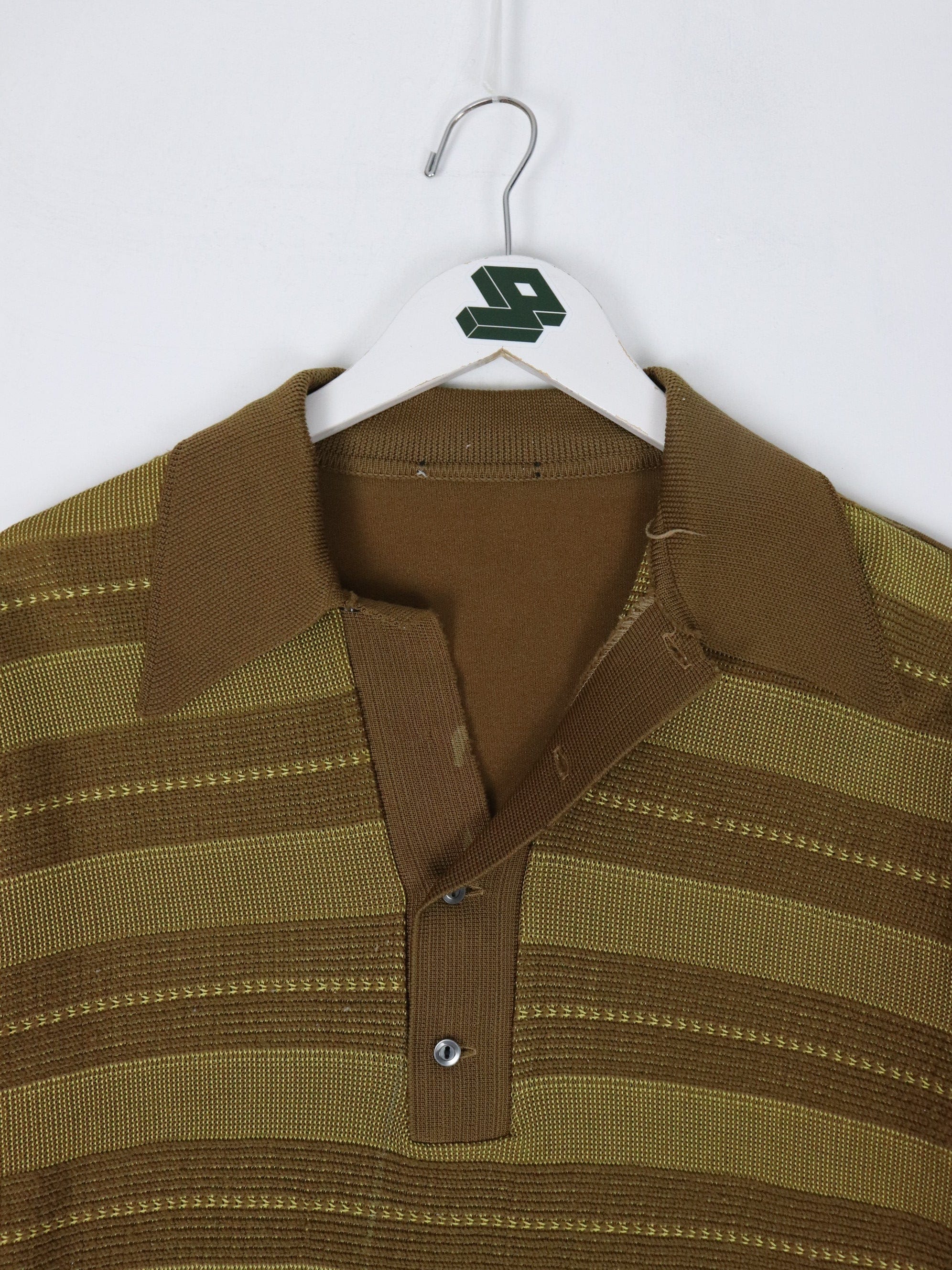 Vintage Knit Polo Shirt Womens Medium Brown Striped