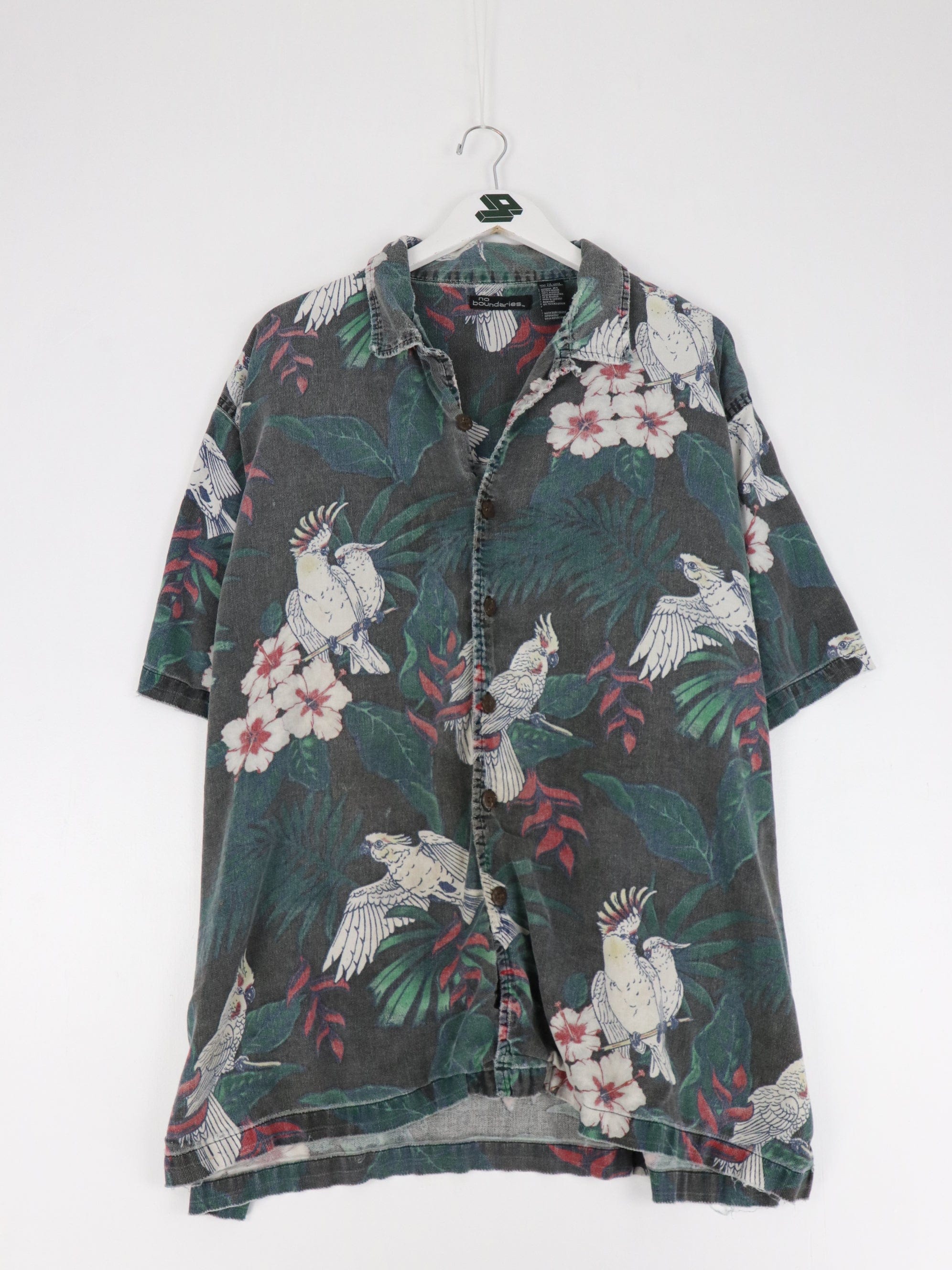 Vintage No Boundaries Shirt Mens 2XL Black Floral Short Sleeve Hawaiian Y2K