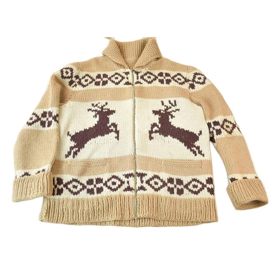 Other Clothing > Gender Neutral Adult Clothing > Hoodies & Sweatshirts > Sweatshirts Vintage 1940s Hand-Knit Deer Cowichan Sweater Men's Medium