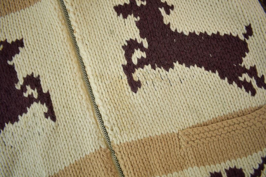 Other Clothing > Gender Neutral Adult Clothing > Hoodies & Sweatshirts > Sweatshirts Vintage 1940s Hand-Knit Deer Cowichan Sweater Men's Medium