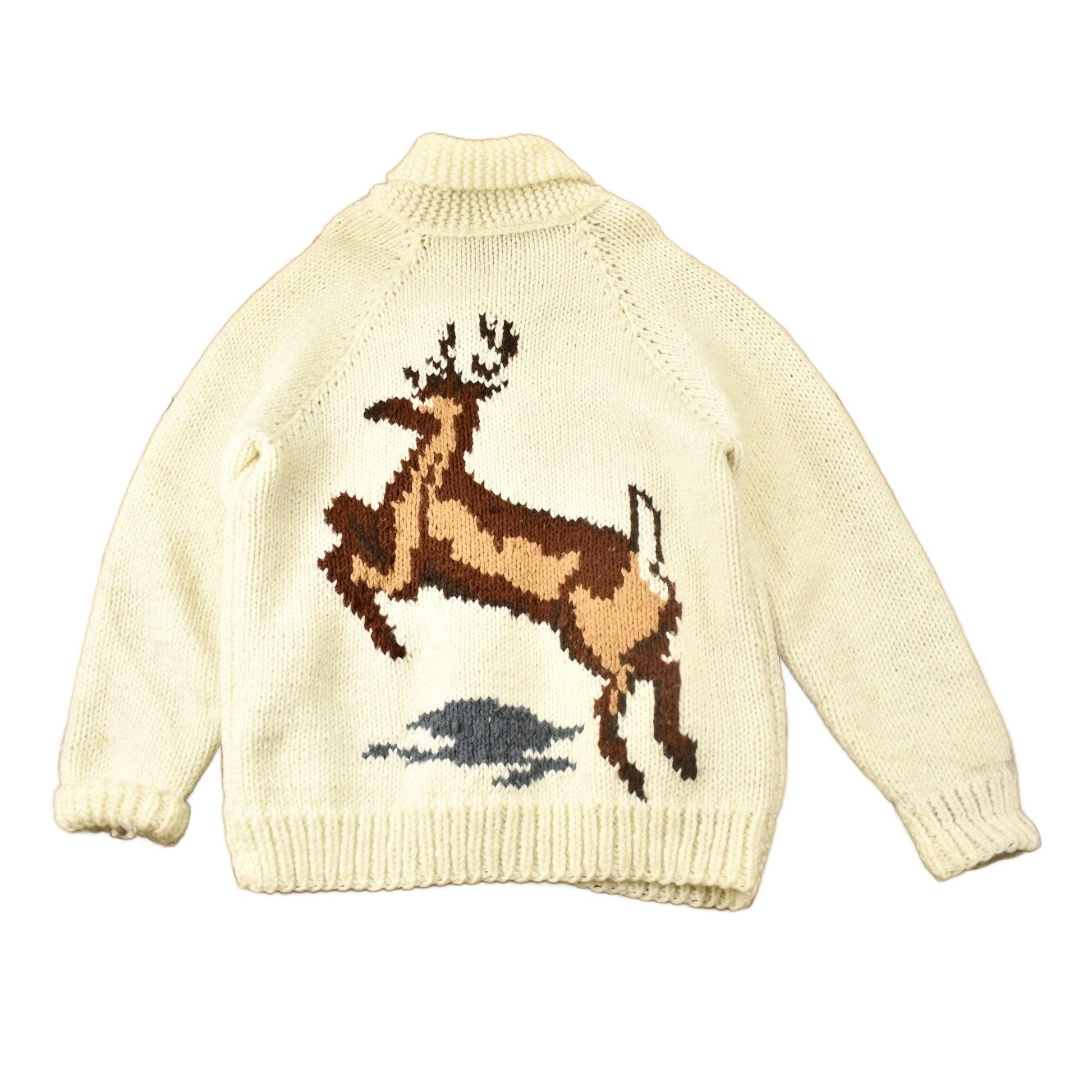 Other Clothing > Gender Neutral Adult Clothing > Hoodies & Sweatshirts > Sweatshirts Vintage 1950s Hand-Knit Deer Curling Sweater Men's L