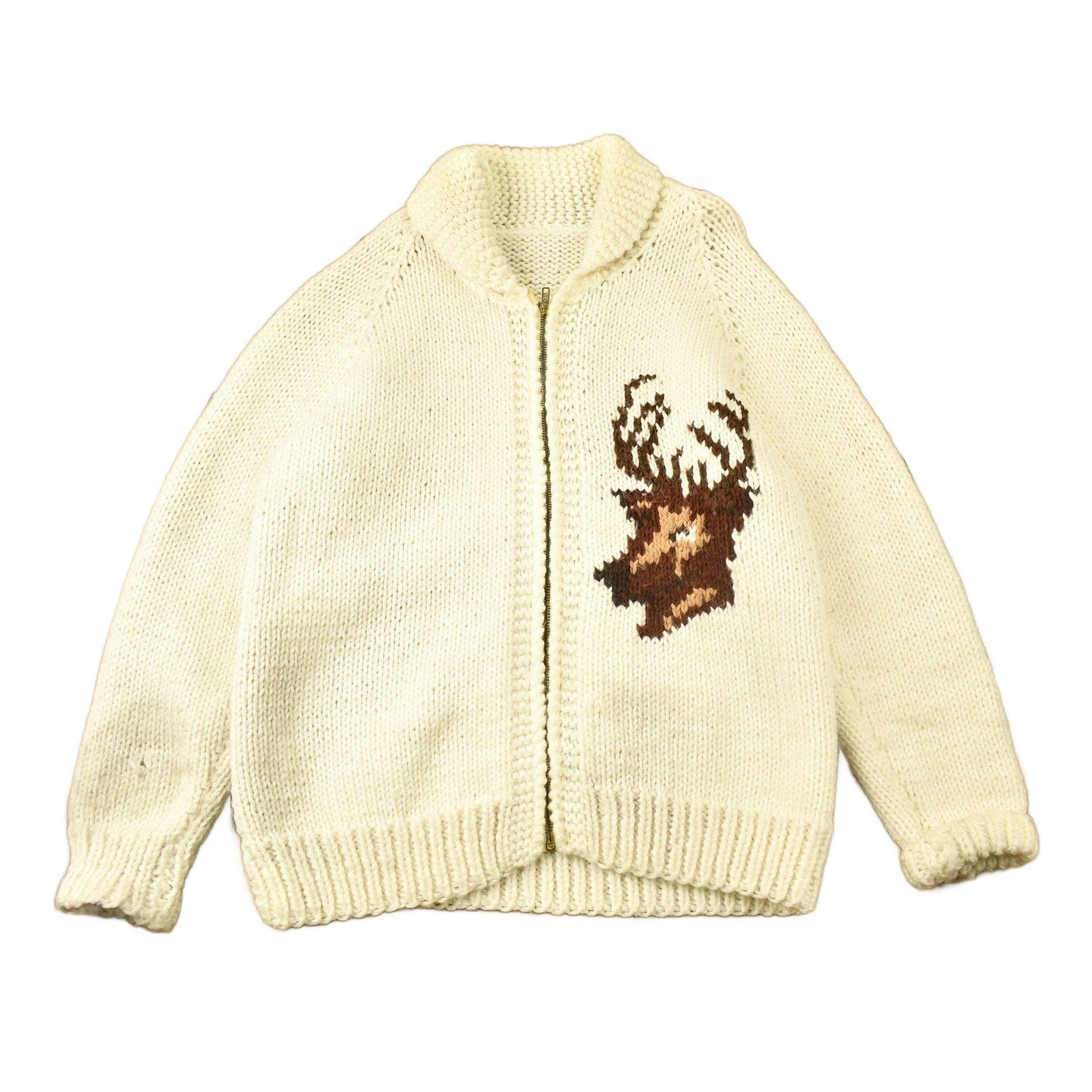 Other Clothing > Gender Neutral Adult Clothing > Hoodies & Sweatshirts > Sweatshirts Vintage 1950s Hand-Knit Deer Curling Sweater Men's L
