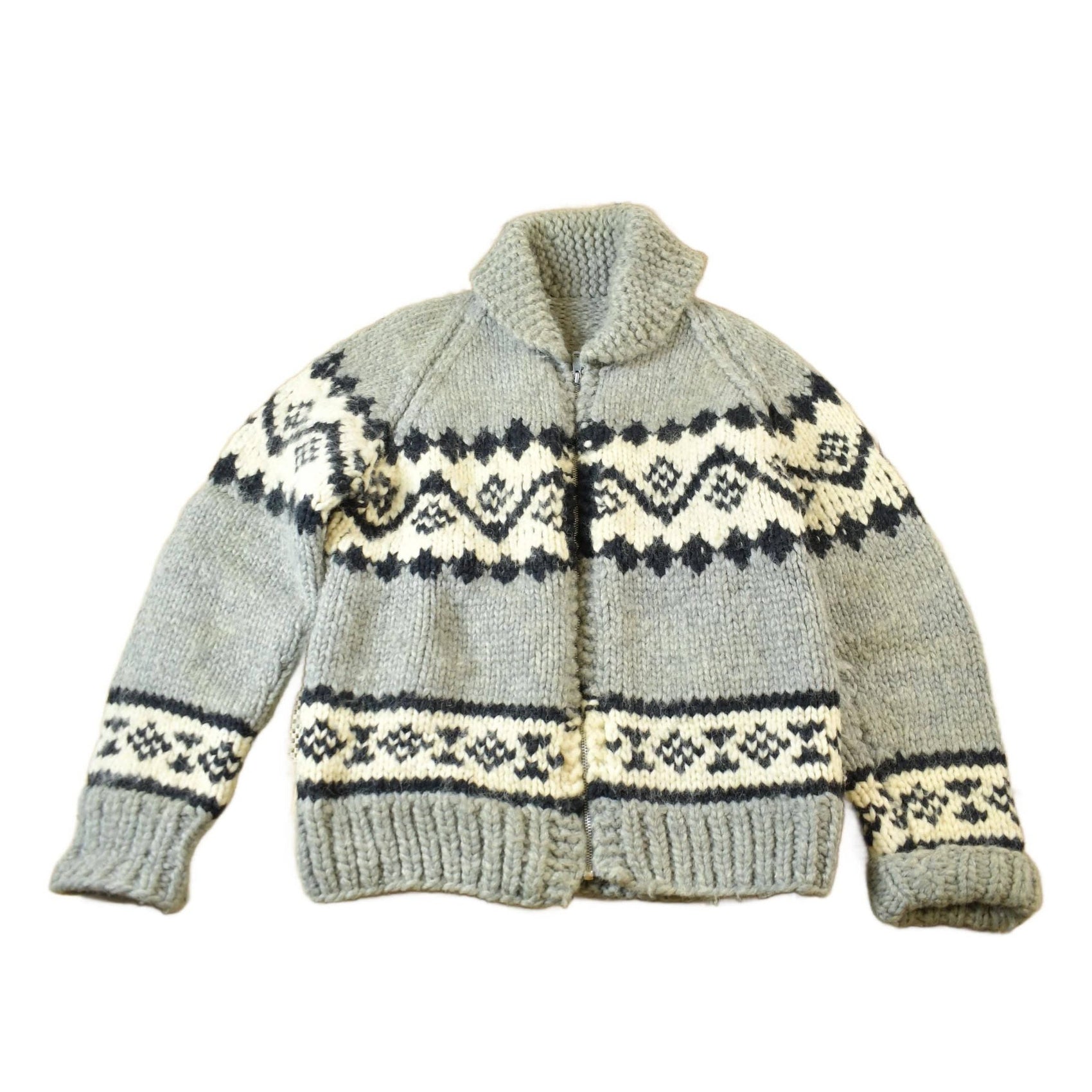Other Clothing > Gender Neutral Adult Clothing > Hoodies & Sweatshirts > Sweatshirts Vintage 1950s Hand-Knit Grey Cowichan Sweater Men's M