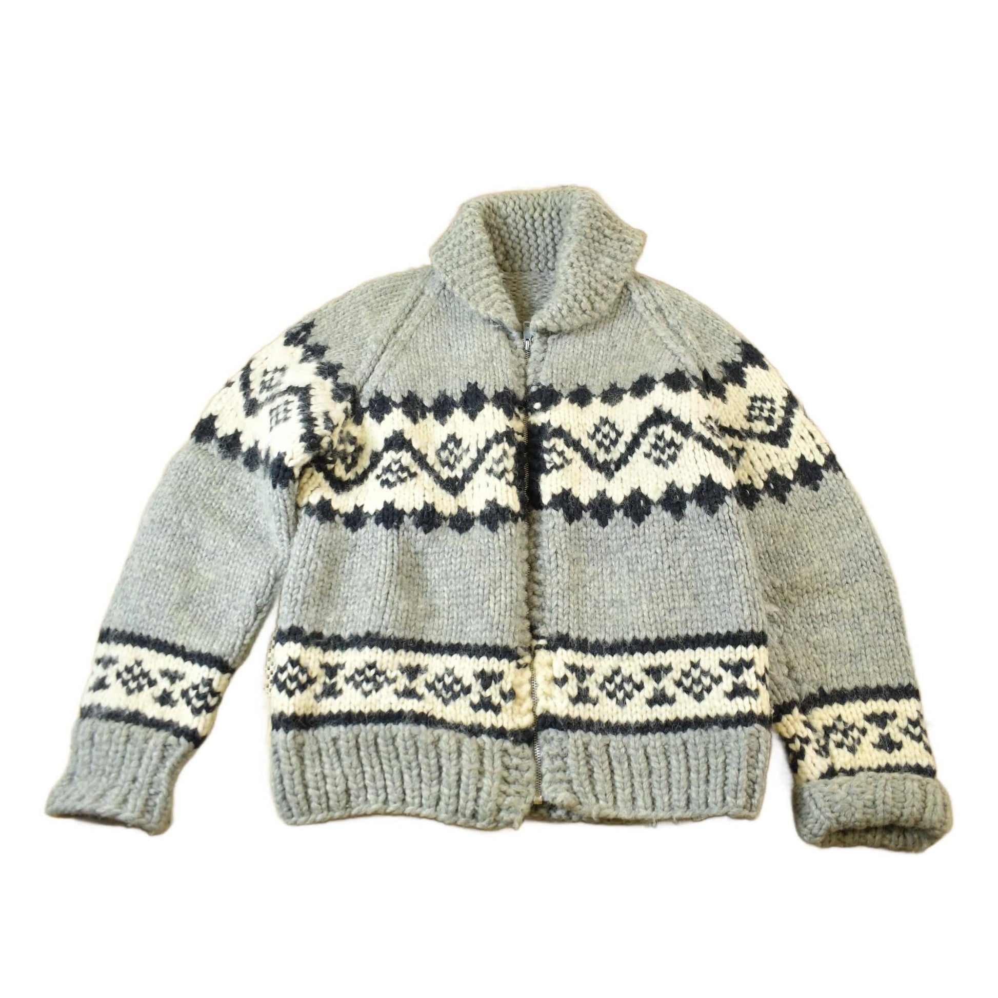 Other Clothing > Gender Neutral Adult Clothing > Hoodies & Sweatshirts > Sweatshirts Vintage 1950s Hand-Knit Grey Cowichan Sweater Men's M