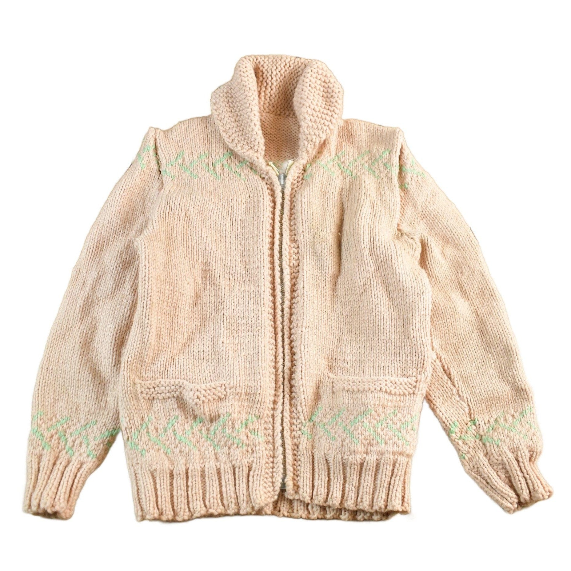 Other Clothing > Gender Neutral Adult Clothing > Hoodies & Sweatshirts > Sweatshirts Vintage 1950s Hand-Knit Pink Zip Up Cowichan Sweater Women's Medium