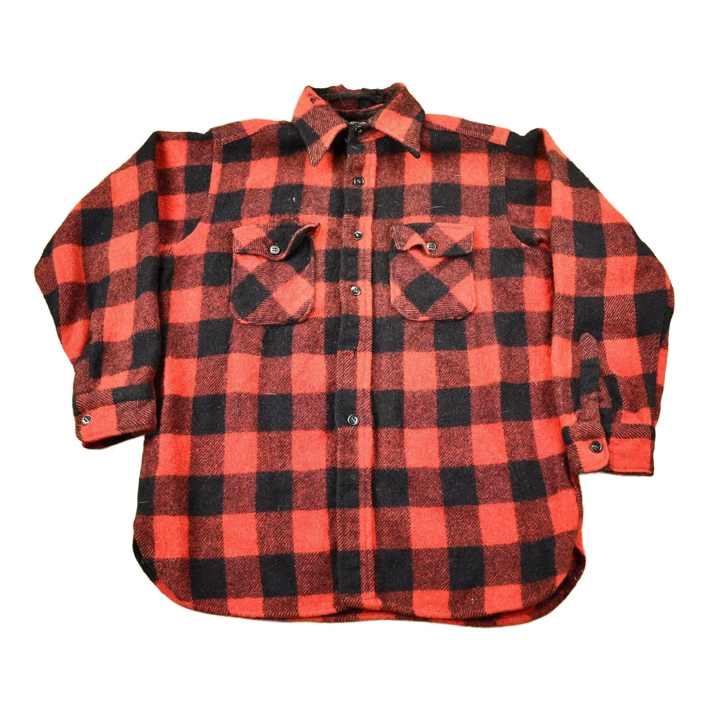 Other Clothing > Gender Neutral Adult Clothing > Hoodies & Sweatshirts > Sweatshirts Vintage 1950s Winter King Buffalo Plaid Wool Button Up Shirt Men's Large
