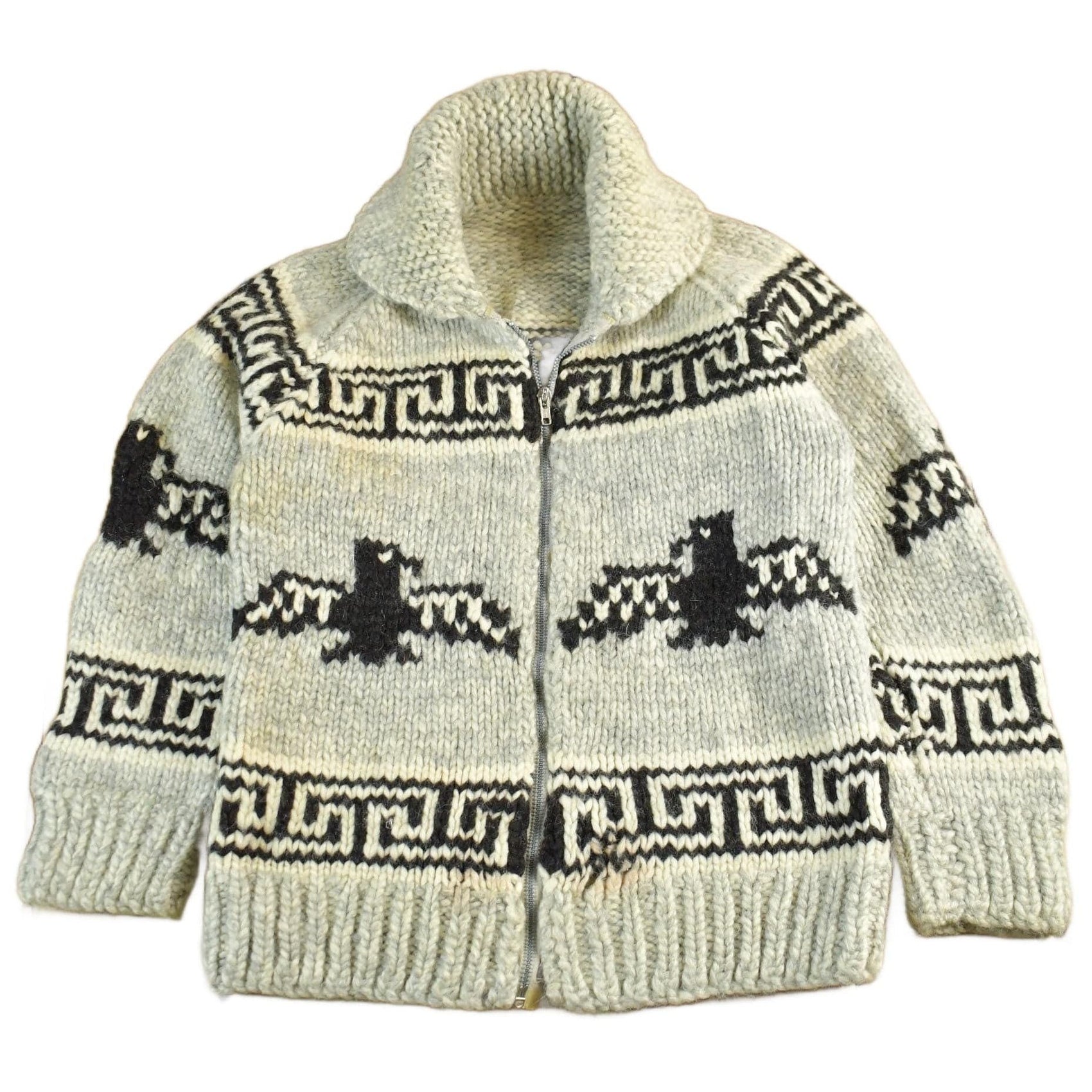 Other Clothing > Gender Neutral Adult Clothing > Hoodies & Sweatshirts > Sweatshirts Vintage 1960s 1970s Hand-Knit Eagle Theme Cowichan Sweater Men's Small