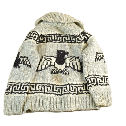 Other Clothing > Gender Neutral Adult Clothing > Hoodies & Sweatshirts > Sweatshirts Vintage 1960s 1970s Hand-Knit Eagle Theme Cowichan Sweater Men's Small
