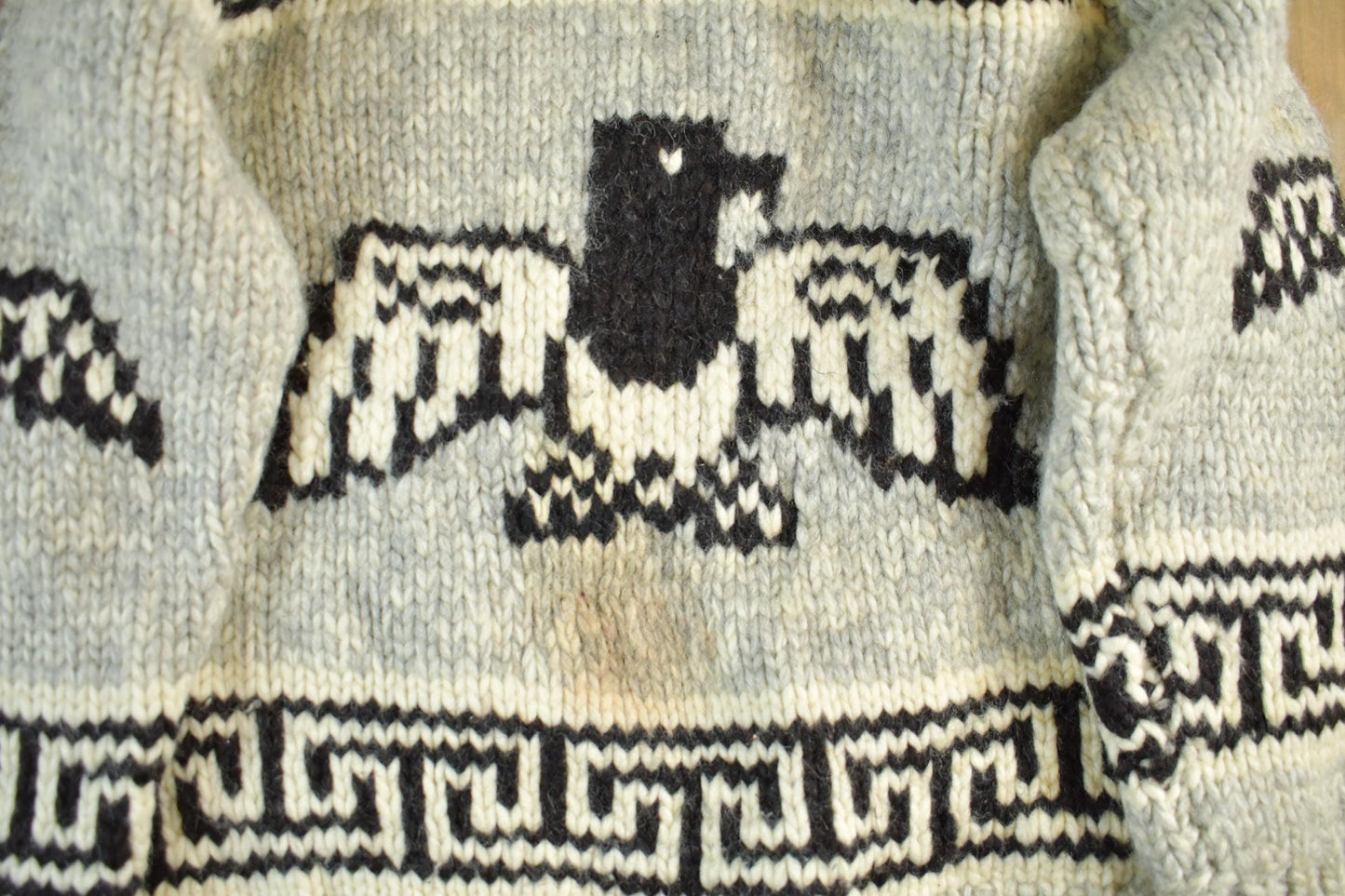 Other Clothing > Gender Neutral Adult Clothing > Hoodies & Sweatshirts > Sweatshirts Vintage 1960s 1970s Hand-Knit Eagle Theme Cowichan Sweater Men's Small