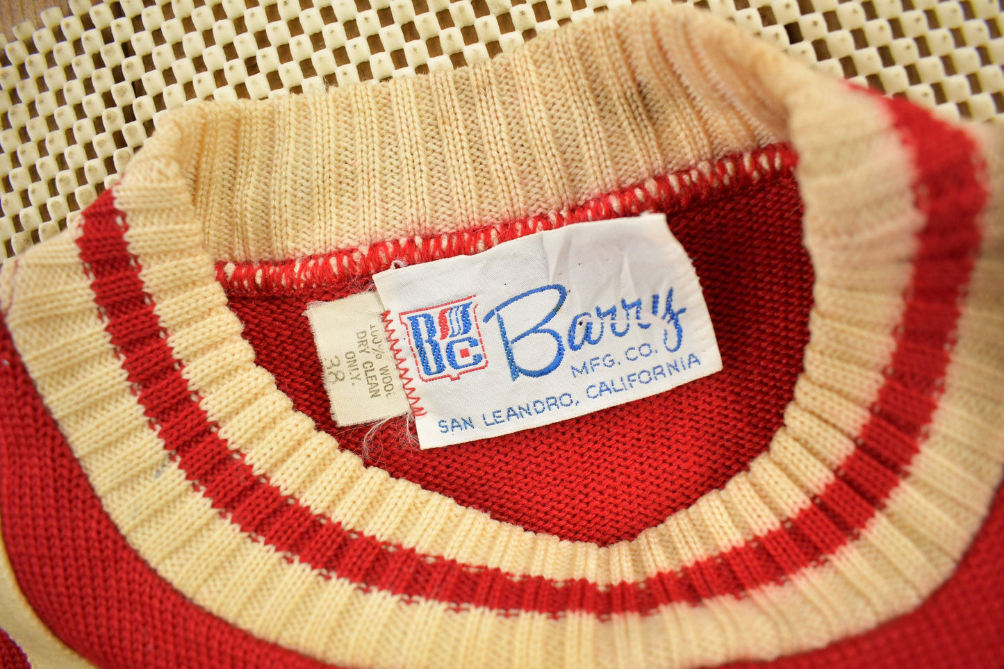 Other Clothing > Gender Neutral Adult Clothing > Hoodies & Sweatshirts > Sweatshirts Vintage 1960s Barry Collegiate Knitted Crewneck Sweater Men's Small