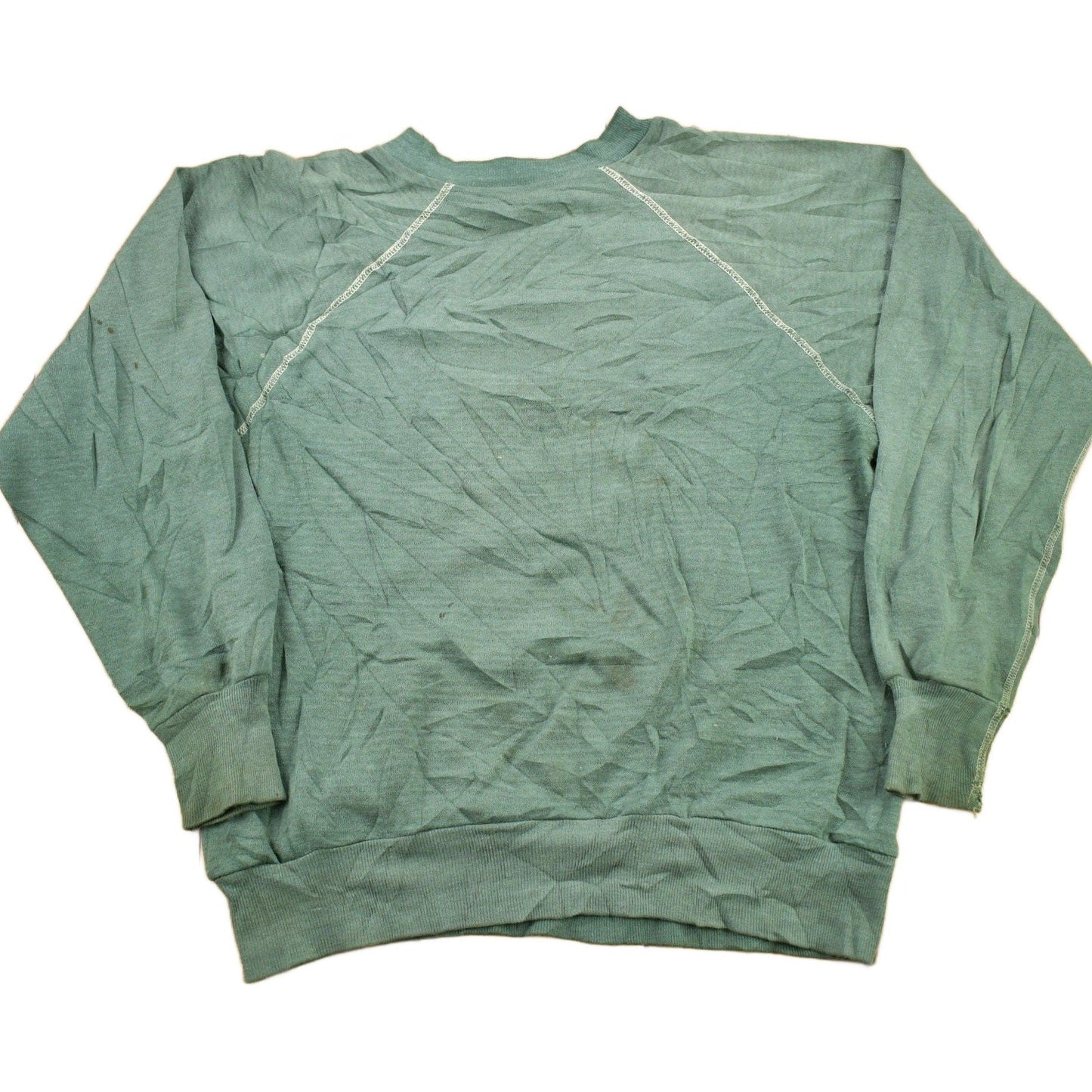 Other Clothing > Gender Neutral Adult Clothing > Hoodies & Sweatshirts > Sweatshirts Vintage 1960s Blank Faded Forest Green Crewneck Sweatshirt Men's XS