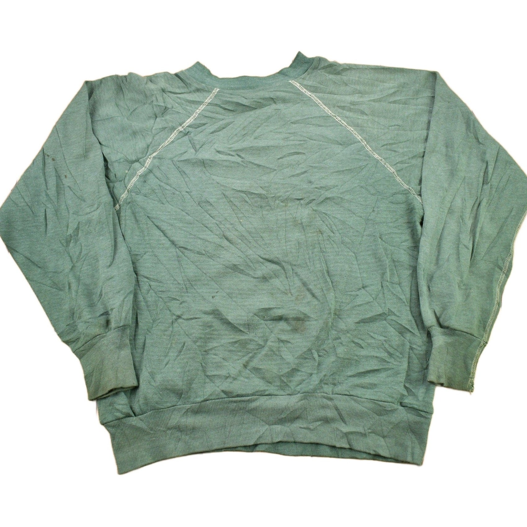 Other Clothing > Gender Neutral Adult Clothing > Hoodies & Sweatshirts > Sweatshirts Vintage 1960s Blank Faded Forest Green Crewneck Sweatshirt Men's XS