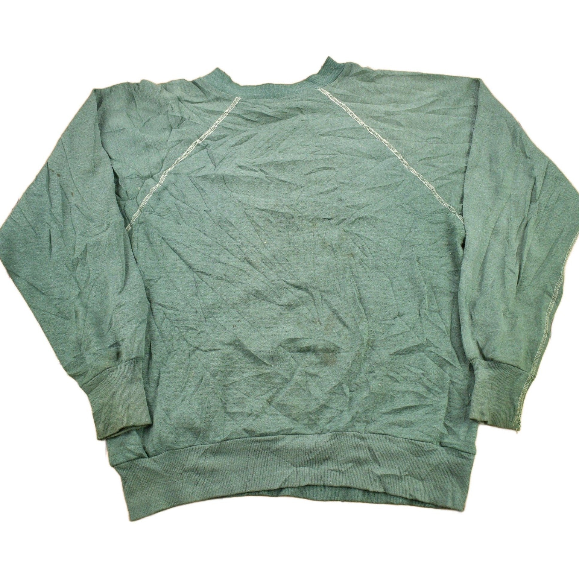 Other Clothing > Gender Neutral Adult Clothing > Hoodies & Sweatshirts > Sweatshirts Vintage 1960s Blank Faded Forest Green Crewneck Sweatshirt Men's XS