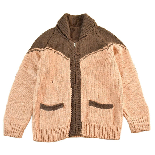 Other Clothing > Gender Neutral Adult Clothing > Hoodies & Sweatshirts > Sweatshirts Vintage 1960s Cowichan Hand Knit Shawl Collar Zip Up Sweater Women's Medium