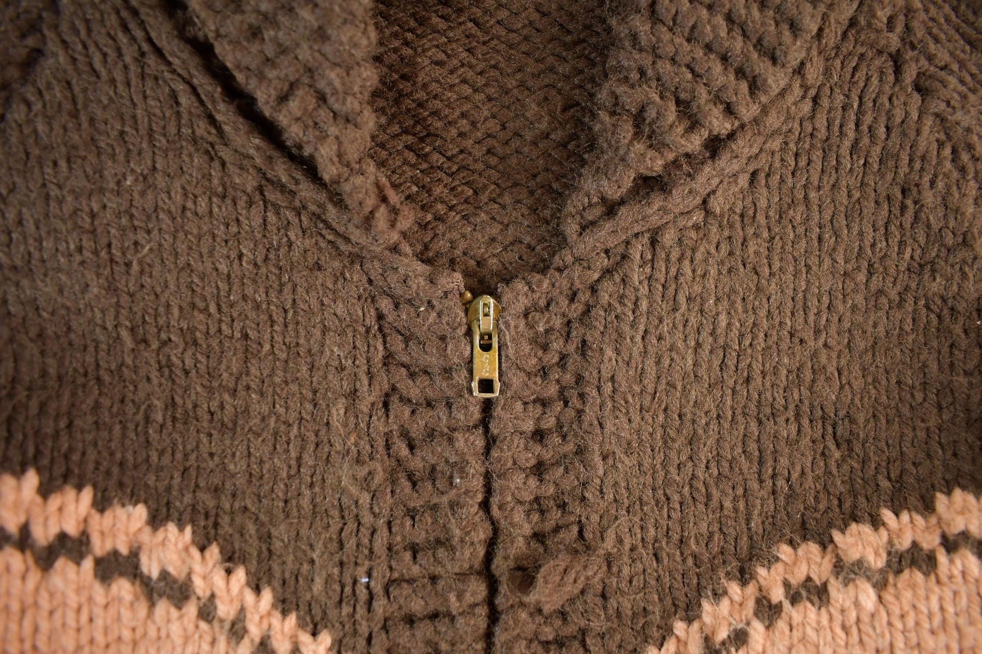 Other Clothing > Gender Neutral Adult Clothing > Hoodies & Sweatshirts > Sweatshirts Vintage 1960s Cowichan Hand Knit Shawl Collar Zip Up Sweater Women's Medium