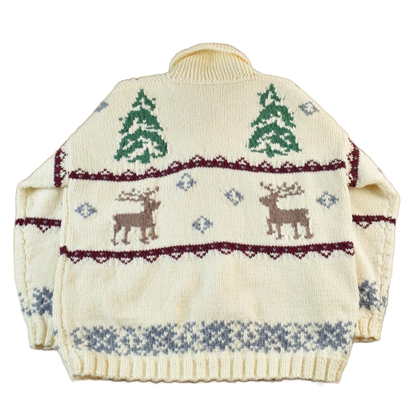 Other Clothing > Gender Neutral Adult Clothing > Hoodies & Sweatshirts > Sweatshirts Vintage 1960s Hand-Knit Elk Theme Cowichan Sweater Men's XL