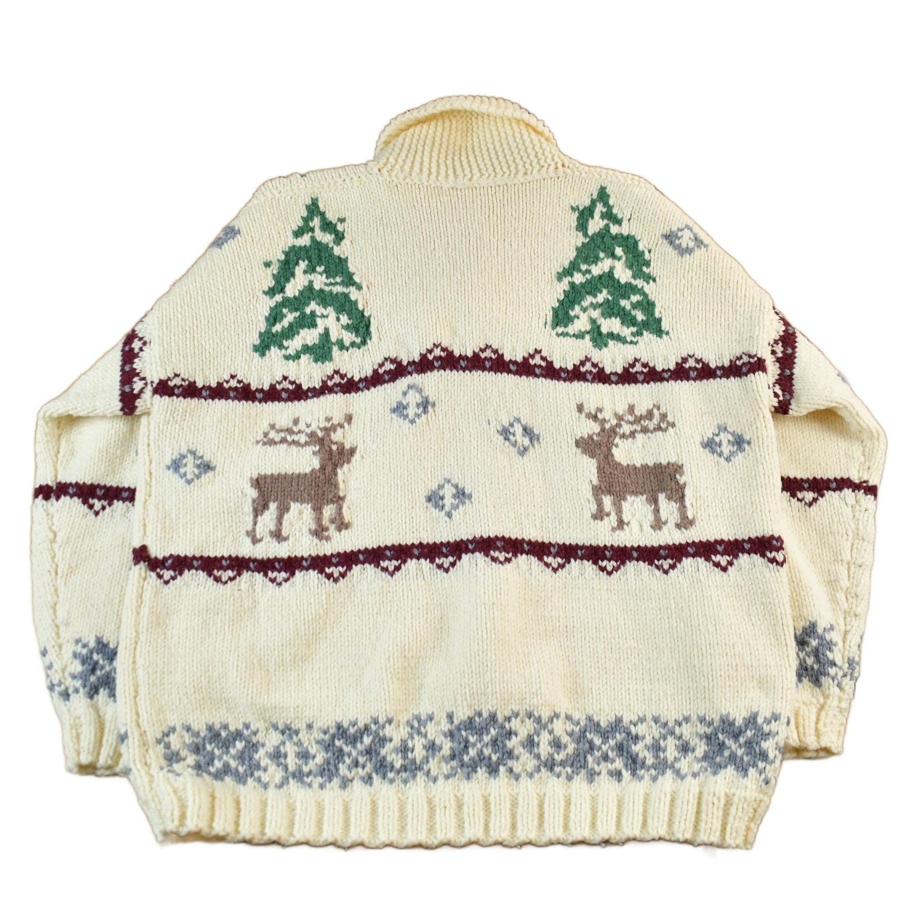 Other Clothing > Gender Neutral Adult Clothing > Hoodies & Sweatshirts > Sweatshirts Vintage 1960s Hand-Knit Elk Theme Cowichan Sweater Men's XL
