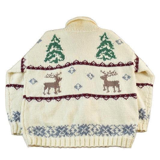 Other Clothing > Gender Neutral Adult Clothing > Hoodies & Sweatshirts > Sweatshirts Vintage 1960s Hand-Knit Elk Theme Cowichan Sweater Men's XL
