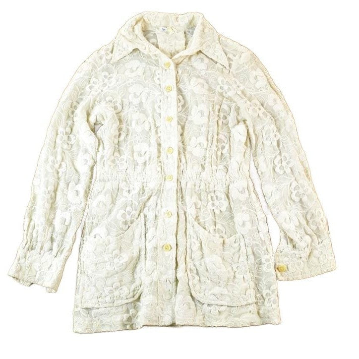 Other Clothing > Gender Neutral Adult Clothing > Hoodies & Sweatshirts > Sweatshirts Vintage 1960s Lace Floral Knit Abstract Pattern Crewneck Sweater Women's Small