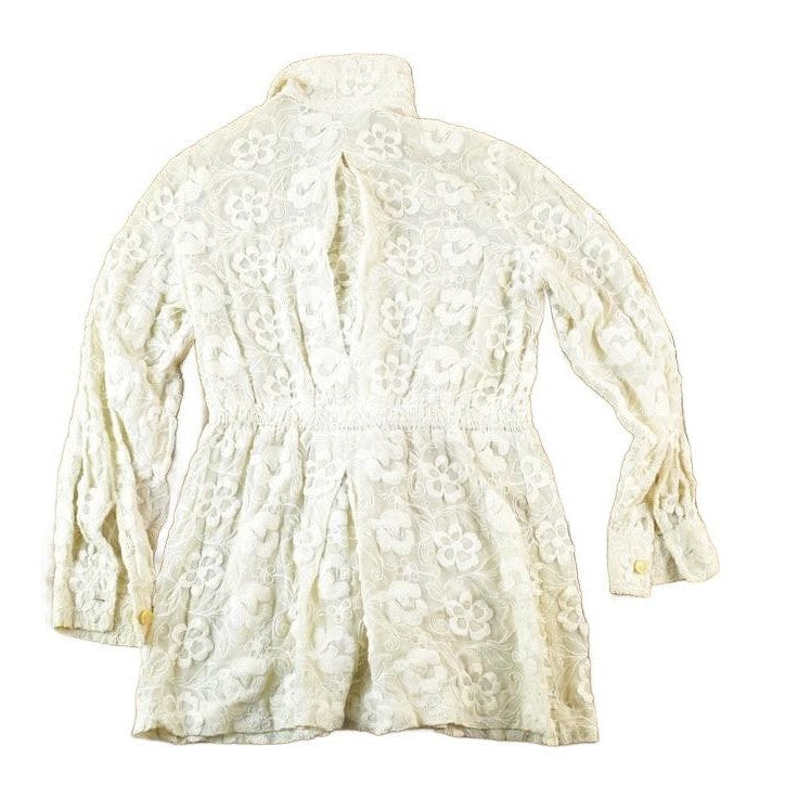 Other Clothing > Gender Neutral Adult Clothing > Hoodies & Sweatshirts > Sweatshirts Vintage 1960s Lace Floral Knit Abstract Pattern Crewneck Sweater Women's Small