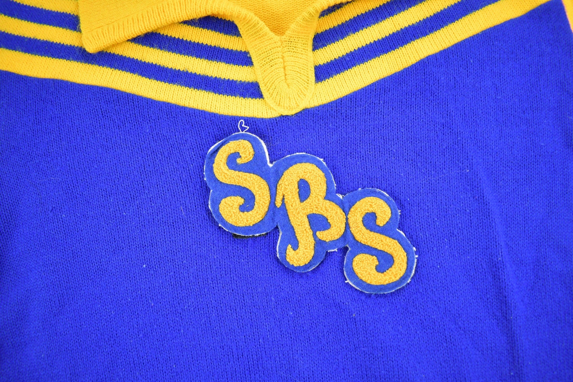 Other Clothing > Gender Neutral Adult Clothing > Hoodies & Sweatshirts > Sweatshirts Vintage 1960s SBS Collegiate Knit Sweater True Vintage Men's XS/ Cheerleader Sweater / Made In USA / Embroidered