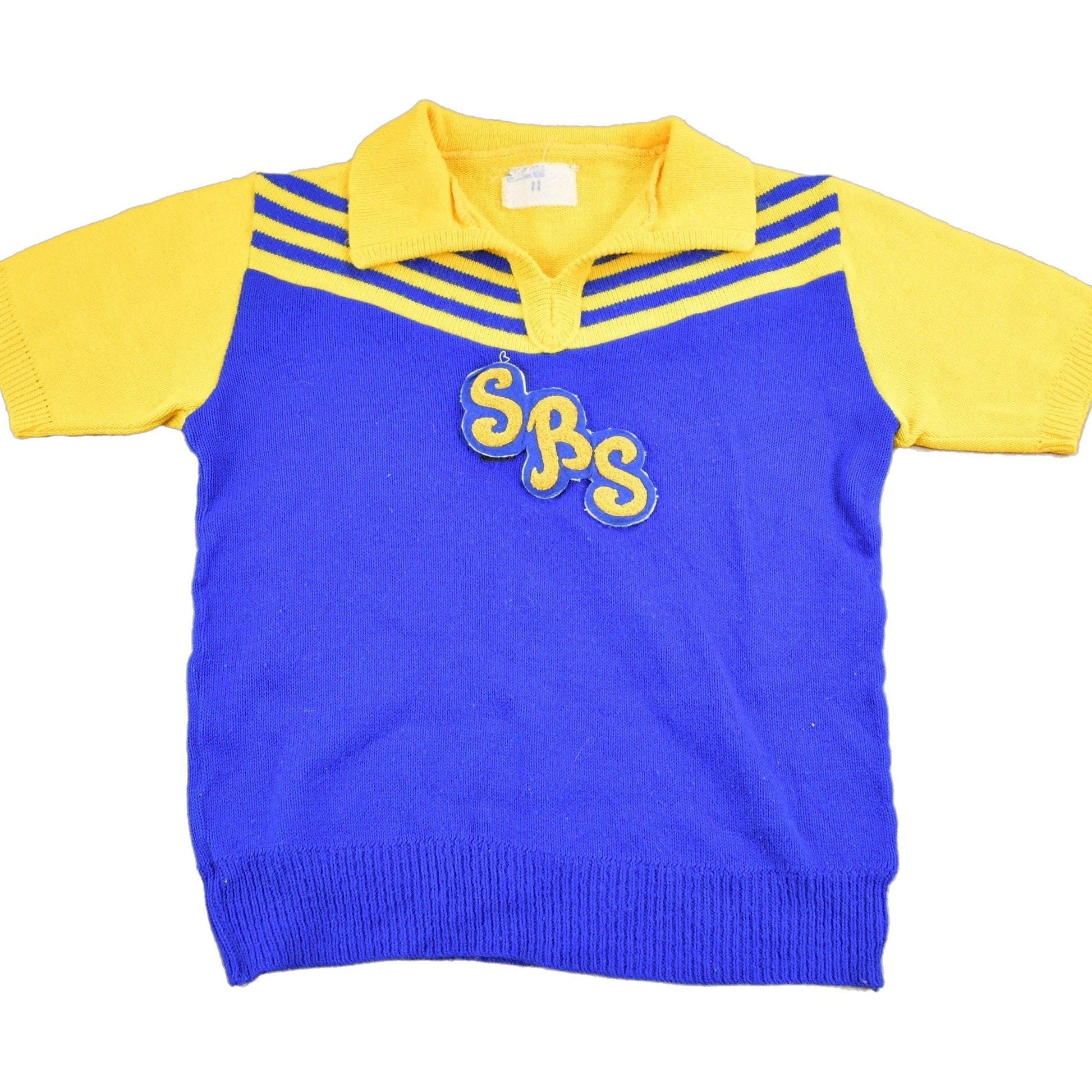 Other Clothing > Gender Neutral Adult Clothing > Hoodies & Sweatshirts > Sweatshirts Vintage 1960s SBS Collegiate Knit Sweater True Vintage Men's XS/ Cheerleader Sweater / Made In USA / Embroidered