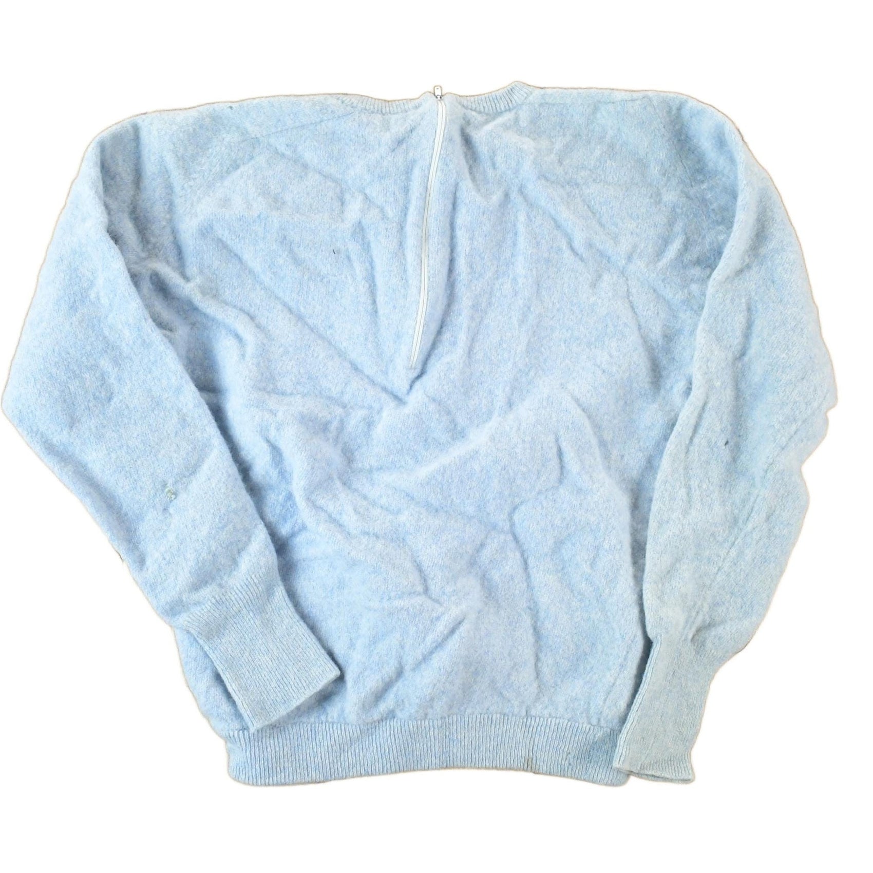 Other Clothing > Gender Neutral Adult Clothing > Hoodies & Sweatshirts > Sweatshirts Vintage 1960s Wool Knit Light Blue Crewneck Sweater Womens XS