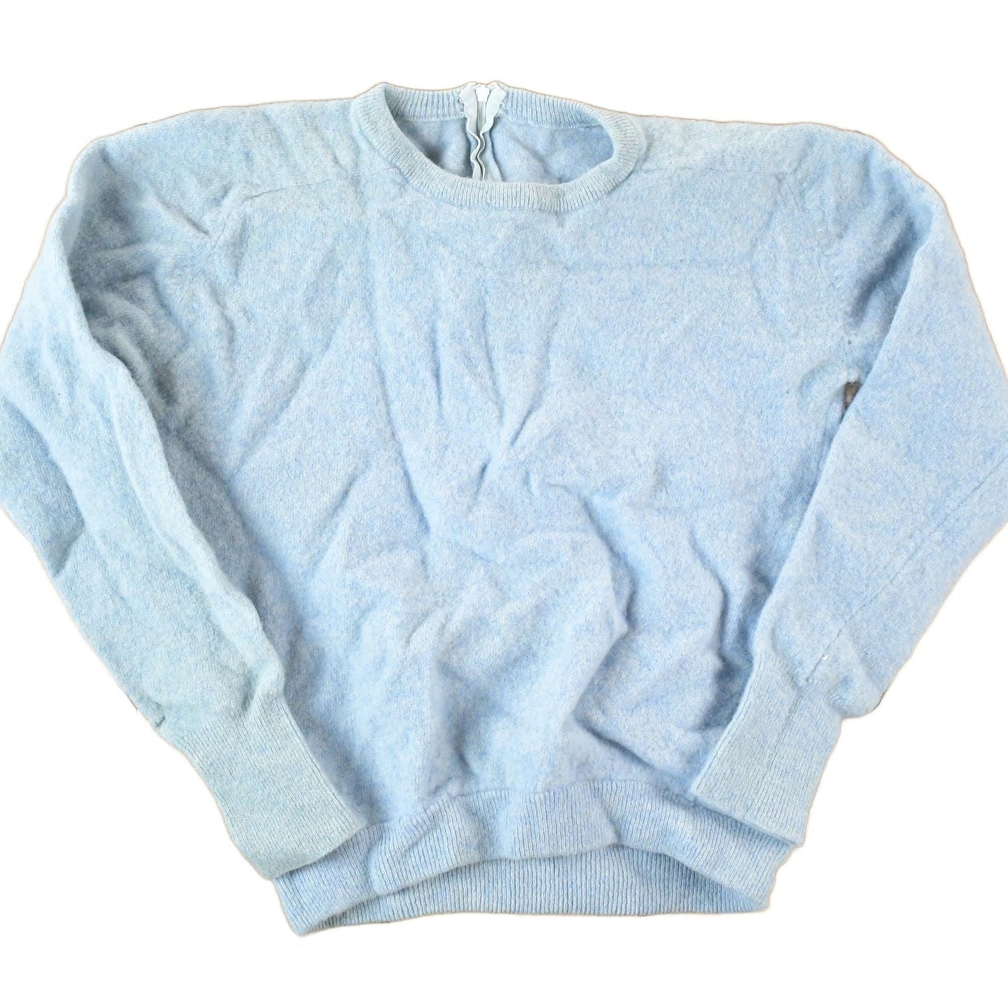 Other Clothing > Gender Neutral Adult Clothing > Hoodies & Sweatshirts > Sweatshirts Vintage 1960s Wool Knit Light Blue Crewneck Sweater Womens XS