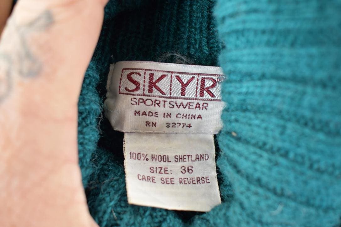 Other Clothing > Gender Neutral Adult Clothing > Hoodies & Sweatshirts > Sweatshirts Vintage 1970's SKYR Shetland Wool Knit Turtleneck Sweater Women's M