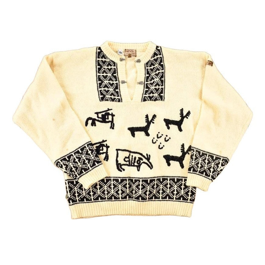 Other Clothing > Gender Neutral Adult Clothing > Hoodies & Sweatshirts > Sweatshirts Vintage 1970's Wool Knit Tribal Theme Abstract Pattern Crewneck Sweater Mens L