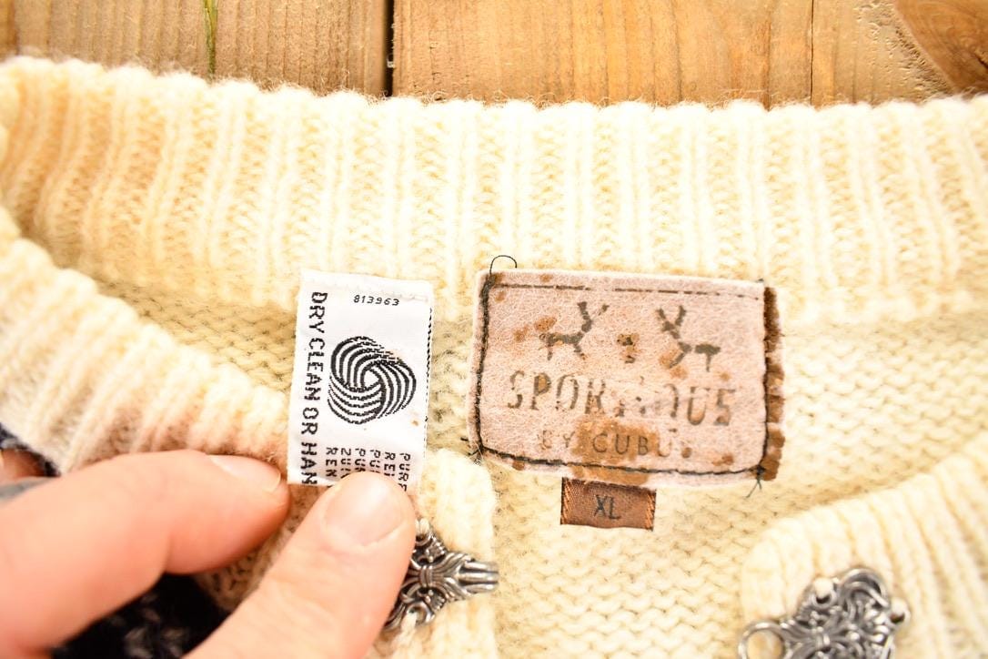 Other Clothing > Gender Neutral Adult Clothing > Hoodies & Sweatshirts > Sweatshirts Vintage 1970's Wool Knit Tribal Theme Abstract Pattern Crewneck Sweater Mens L