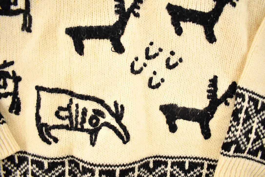 Other Clothing > Gender Neutral Adult Clothing > Hoodies & Sweatshirts > Sweatshirts Vintage 1970's Wool Knit Tribal Theme Abstract Pattern Crewneck Sweater Mens L