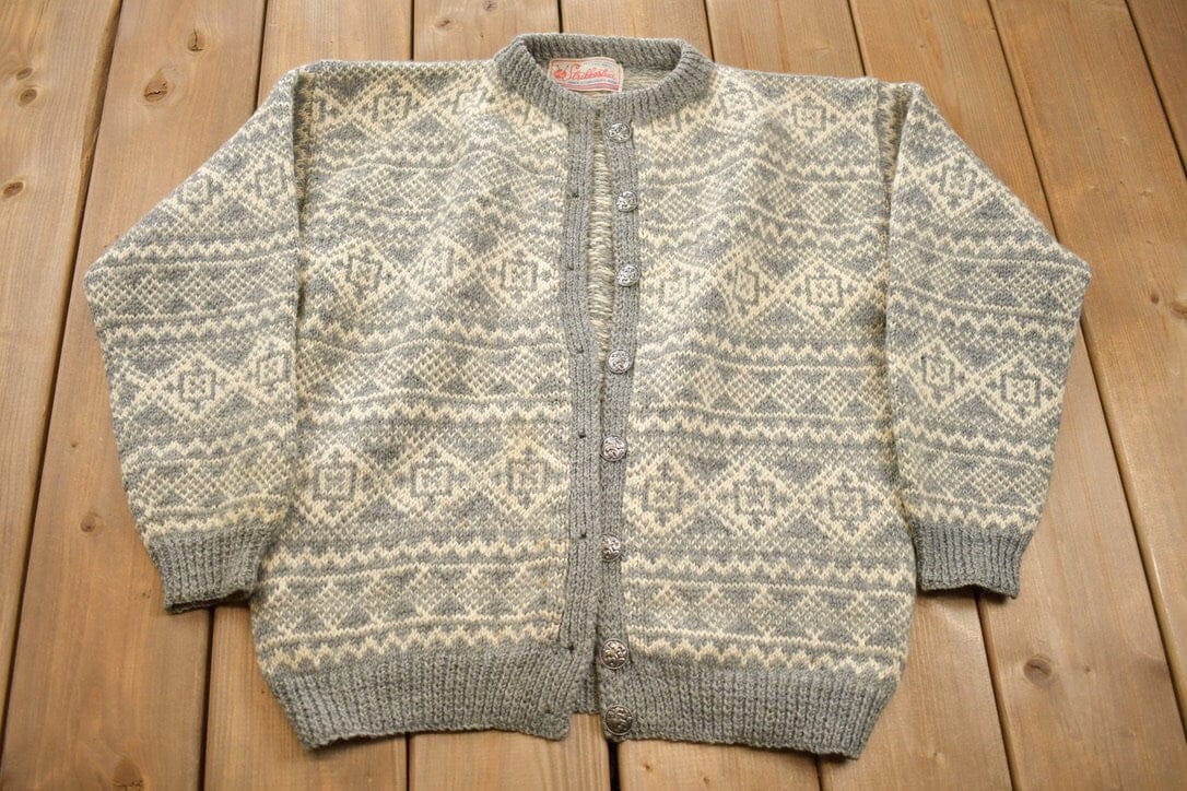 Other Clothing > Gender Neutral Adult Clothing > Hoodies & Sweatshirts > Sweatshirts Vintage 1970s 100% Wool Knit Cardigan Sweater Women's M