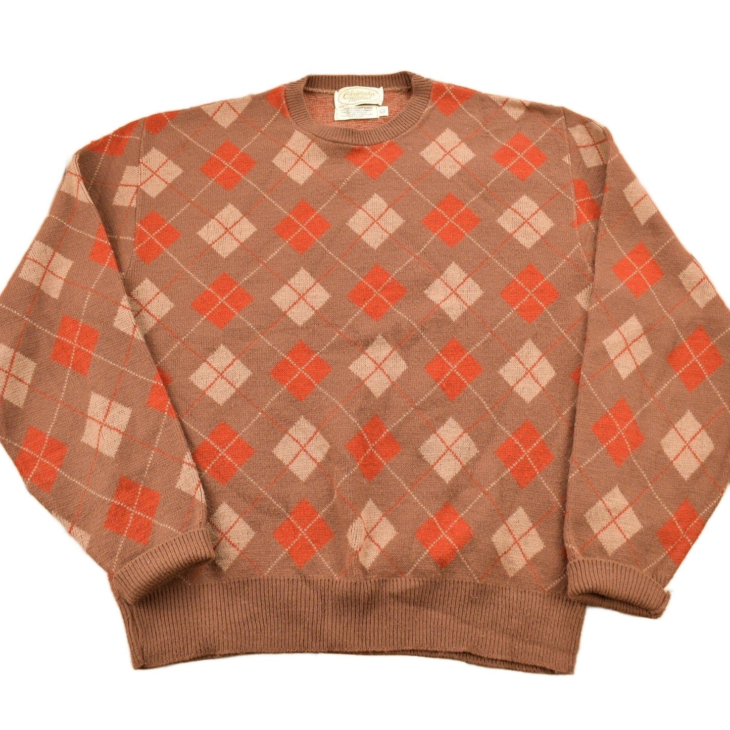 Other Clothing > Gender Neutral Adult Clothing > Hoodies & Sweatshirts > Sweatshirts Vintage 1970s Christopher Michael Argyle Knitted Crewneck Sweater Men's Small