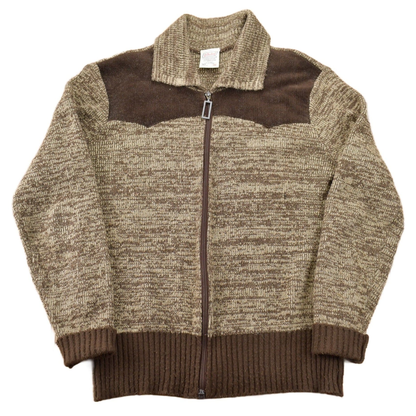 Other Clothing > Gender Neutral Adult Clothing > Hoodies & Sweatshirts > Sweatshirts Vintage 1970s Cowboy Suede Full Zip Knit Sweater Men's Small