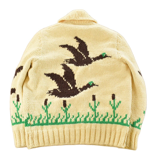 Other Clothing > Gender Neutral Adult Clothing > Hoodies & Sweatshirts > Sweatshirts Vintage 1970s Hand-Knit Duck Birds Theme Wool Cowichan Sweater Men's Medium