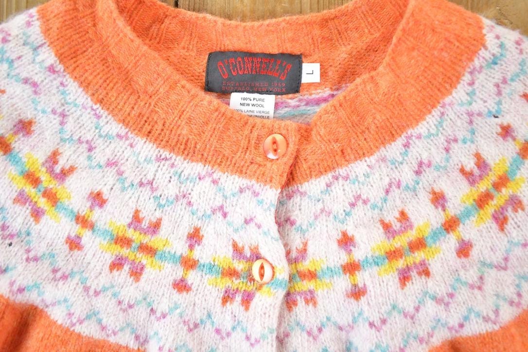 Other Clothing > Gender Neutral Adult Clothing > Hoodies & Sweatshirts > Sweatshirts Vintage 1970s O'Connell's Pure New Wool Knit Abstract Pattern Button up Sweater Women's Large
