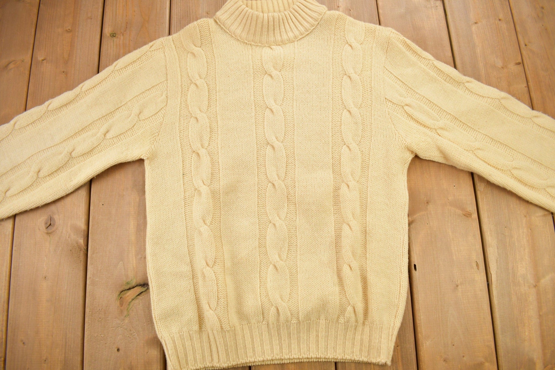 Other Clothing > Gender Neutral Adult Clothing > Hoodies & Sweatshirts > Sweatshirts Vintage 1970s Towncraft Penneys Cable Knit Mockneck Sweater
