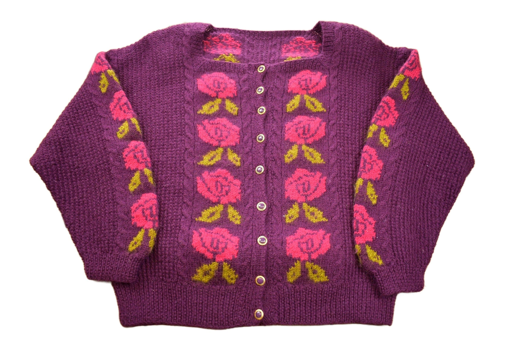 Other Clothing > Gender Neutral Adult Clothing > Hoodies & Sweatshirts > Sweatshirts Vintage 1980s 100% Wool Knit Flowers Sweater Men's Small