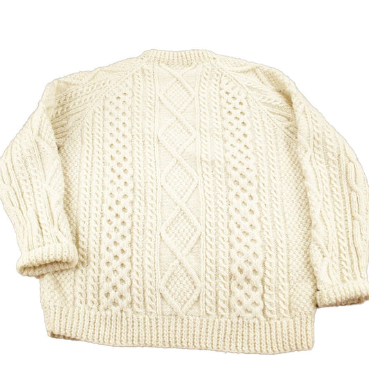 Other Clothing > Gender Neutral Adult Clothing > Hoodies & Sweatshirts > Sweatshirts Vintage 1980s 3D Cable Knit Sweater / Size L-XL / 100% Wool Sweater / Blank Sweater