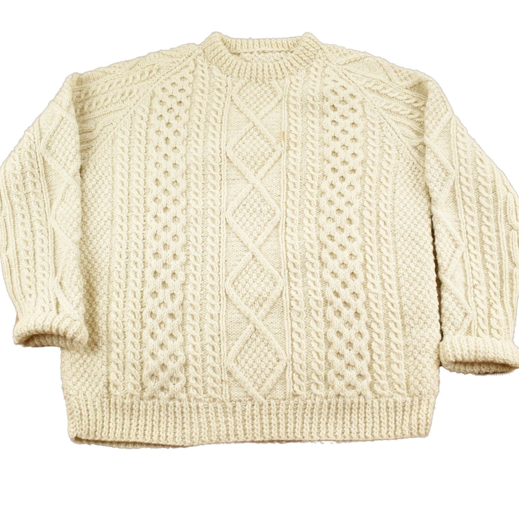 Other Clothing > Gender Neutral Adult Clothing > Hoodies & Sweatshirts > Sweatshirts Vintage 1980s 3D Cable Knit Sweater / Size L-XL / 100% Wool Sweater / Blank Sweater