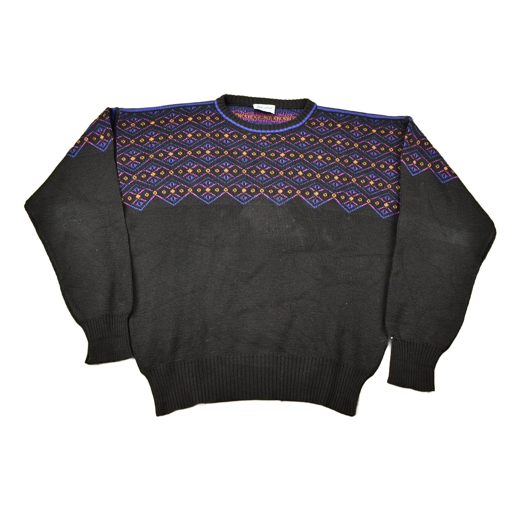 Other Clothing > Gender Neutral Adult Clothing > Hoodies & Sweatshirts > Sweatshirts Vintage 1980s Abstract Pattern Meister Knitted Crewneck Sweater Men's Large